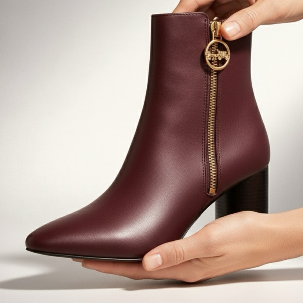 New Coach Elegant Burgundy Ankle Boots